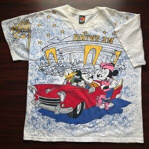 Vintage Disney Mickey Mouse T Shirt All Over Print Minnie’s Drive In AOP Large